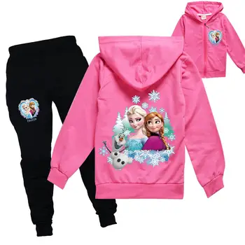 Disney Dievča Jeseň 2020 Bežné Zimné Pulóver Oblečenie Sady Mrazené Elsa Anna Kawaii Milé Dievčatá Tepláková Súprava Deti Oblečenie