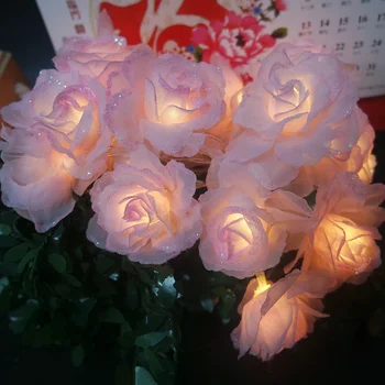 Unikátny ručne hodváb pink rose DIY led reťazec svetla dekorácie 3M 20leds,batérie strana potreby,domáce dekorácie kvet svetlo