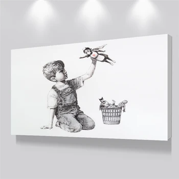 Banksy Cambiador Plátno Plagát Malý Chlapec Hrať Maľovanie Na Stenu Umenie Výtlačkov Modulárny Obrázok Domáce Dekorácie Pre Obývacia Izba Č Rám
