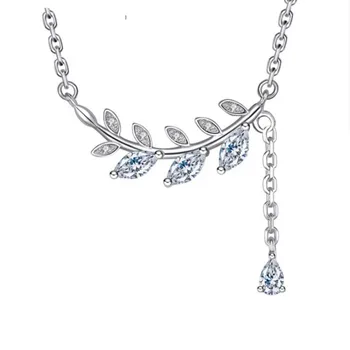 Klasické Estetické 925 Sterling Silver Šperky Nádherné Nové Micro-intarzia Listy Zirkón Crystal Žena Prívesok Náhrdelníky N132