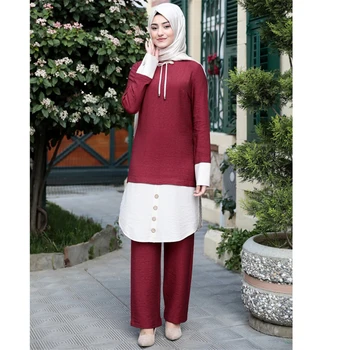 Moslimských Žien Šaty Nastaviť 2020 Dubaj Abaya Malajský Turecko Módne Dva Kusy Vyhovovali Nastaviť Dlhý Rukáv Top Dlhé Nohavice Kaftan Oblečenie
