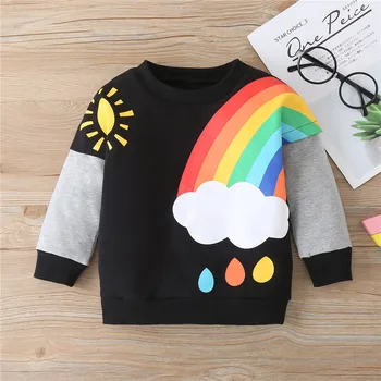 2020 jesenné a zimné detské sveter deti móda rainbow šitie dlhým rukávom topy dievča a chlapci cartoon outerware