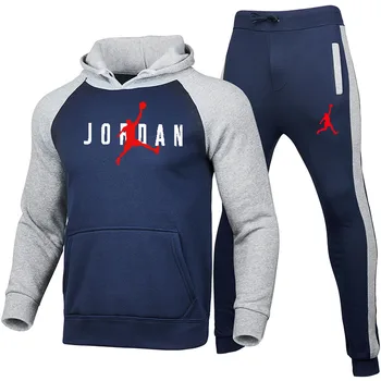 Jar, jeseň nové pánske oblek športové 2-kus s kapucňou + nohavice jogging fitness športové pulóver sledovať oblek sveter nastaviť