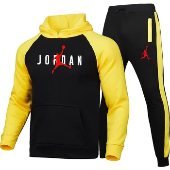 Jar, jeseň nové pánske oblek športové 2-kus s kapucňou + nohavice jogging fitness športové pulóver sledovať oblek sveter nastaviť