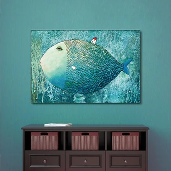 QKART Plagát a Tlač Malý Dom na Veľké Ryby, Maľovanie Domov Dekoratívny Obraz na Plátne Tlačí na Obývacia Izba Č Rám