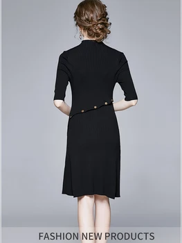 Ženy Pletenie Šaty 2020 Jeseň Zima O-Krku Polovicu Rukáv Singel svojim Dámy A-Line Čierne Mini Šaty D09404K