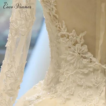 C. V Dlhodobom veľké školenia dlhý rukáv svadobné šaty nové vestidos de novia župan mariage de kvality čipky svadobné šaty W0035