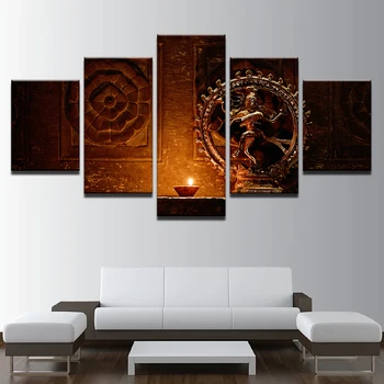 Plátno Maľby Nástenné Art HD Vytlačí 5 Kusov Shiva Nataraja Socha Plagát India Boh Vintage Fotografie Obývacia Izba Dekor Rámec