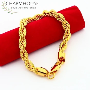 Charmhouse Čistého Zlata Farebné Náramky Pre Ženy 6 mm Twisted Reťazca Náramok & Náramok Pulseira Femme Náramok Príslušenstvo Šperky