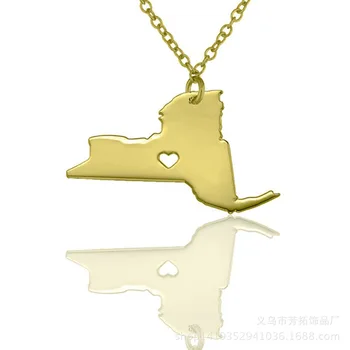 Obľúbené šperky v Európe a Spojených Štátoch mapu nehrdzavejúcej ocele štát New York náhrdelník s príveskom