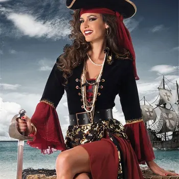 Ataullah Žena Piráti Karibiku Kapitán Halloween Kostým Hranie Rolí Cosplay Vyhovovali Medoeval Gotický Fantázie Žena Šaty DW004