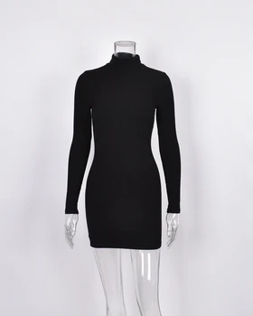 Letné Nové dámske oblečenie Čierna Vysoký Golier s Dlhým Rukávom Outdoorové Športy Sexy Tesný Mini Krátke Šaty