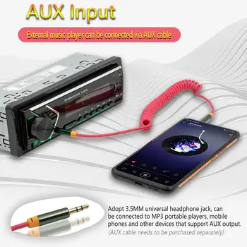 12V Auto Bluetooth Stereo MP3 Prehrávač Jeden Din Hands-Free Volanie USB/Aux-in/FM Rádio Prijímač, Farebné Svetlá, RCA audio výstup