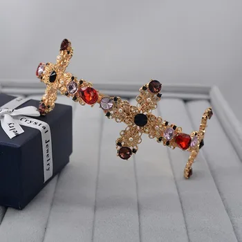 2019 Módne farebné crystal kríž hairbands pre ženy hlavu šperky, zlato hlavový most korún svadobné tiara svadobné doplnky do vlasov