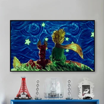 Maľovanie podľa čísel, umenie farba číslo Diy Malý Princ a Little Fox Pohľad na Hviezdne Nebo Človek Manuálne Plnenie Farbu Zariadených izbách
