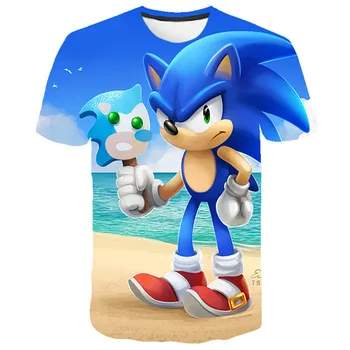 Sonic fashion T-shirt, chlapci a dievčatá osobné cartoon T-shirt, detské animácie, detské krátky rukáv bežné T-shirt