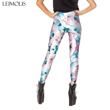 LEIMOLIS 3D vytlačené fitness push up cvičenie legíny ženy candy tabletky plus veľkosť Vysoký Pás punk rock nohavice
