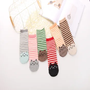 Nové módne ženy muži Neko Atsume mačka bavlnené ponožky zimné pár milenca Bežné kawaii pruhované ponožky Teplé 6 párov/veľa