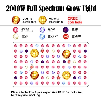 1000W 2000W celé Spektrum LED COB Rastlín Rastú Svetlo Lampy Skleníkových Izbové Rastliny Zeleniny Kvet,Dvojité Čipy