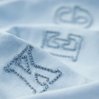 KUEGOU Bavlna jednofarebné tričko muži jeseň List výšivky tričko módne pánske tričko dlhý rukáv top ZT-88067