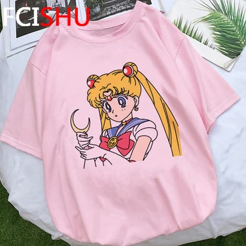 Kawaii Sailor Moon Legrační Karikatúra T Shirt Ženy Roztomilý Usagi Fashion T-shirt Dámy Japonské Anime Tričko Fashion Top Tees Žena