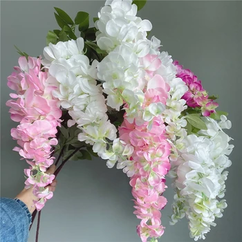 3Forks/ pobočka Dlhé Wisteria Umelé Kvety s zelené listy pre Svadobné izba dekor flores artificiales garland dekorácie