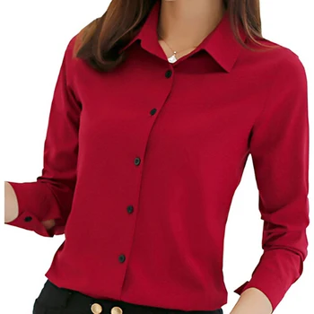 Ženy blúzka office tričko leto, jeseň, dlhý rukáv, biela, ružová, červená, navy pracovné oblečenie kórejský formálne topy ženské oblečenie