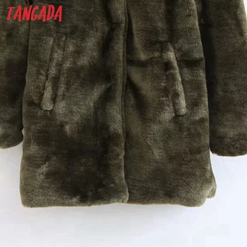 Tangada Ženy Zelená Umelú Kožušinu Hrubé Kabáty Bundy Voľné Dlhé Rukávy, Vrecká 2020 Dámske Elegantné Jeseň Zimný Kabát 3Z11
