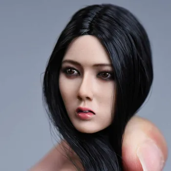 YMTOYS 1/6 Rozsahu Ázia Dievča Hlavu Sculpt Vyrezávané Model Čierne Dlhé Vlasy Fit Za 12