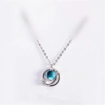 Nový Kórejský Štýl Modré Crystal Star 925 Sterling Silver Šperky Temperament Sladké Jednoduché Módy Planéty Náhrdelníky H457