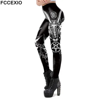 FCCEXIO Vytlačené Čierny Lebkový Ghost Diablo Chudá Fitness Legíny Streetwear Vysokej Cvičenie Legíny Ženy Nohavice Nový 3D Nohavice