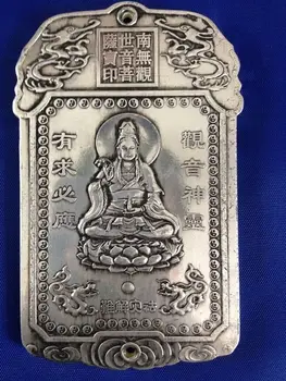 Zberateľské Čínsky Mosadz Vyrezávané Kuan-jin Tibete Strieborných Prútov Thanka Amulet Nádherné Malé Sochy