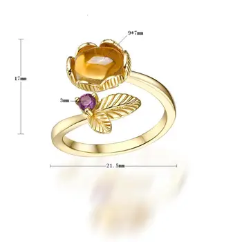 Anomokay Bohemia Trendy Yellow Crystal List Otvoriť Prstene pre Ženy, Dievča, Darček 925 Sterling Silver Rastlín Krúžok Luxusné Šperky
