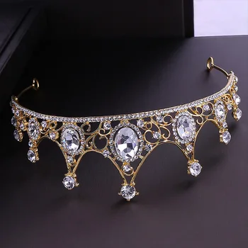 Barokový Gold Crystal Tiaras a diadema Sk corona Royal Queen Princezná Nevesta Svadobné Noiva Dievča, Svadobné Doplnky do Vlasov