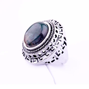 Prírodné Indickej Achát Antique Silver Ring Tichom Onyx Kameň Oválne nastavenie Duté z Hradu Vintage Mužov Prst Prstene pre Ženy