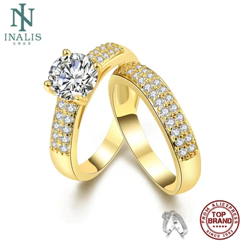 INALIS Geometrické Luxusné Dvojlôžkové Prstene Pre Ženy Biela 5A Jasné Cubic Zirconia Medený Krúžok Výročie Módne Šperky Hot Predaj
