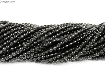 Prírodné Čierna Obsidián Drahokamy Kamene 2 mm Hladké Kolo Dištančné Voľné Korálky 15