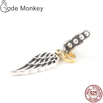 CodeMonkey Autentické 925 Sterling Silver Guardian Krídlach Lásky Kúzlo Korálky Fit Originálny Náramok & Náramok DIY Šperky CMS137