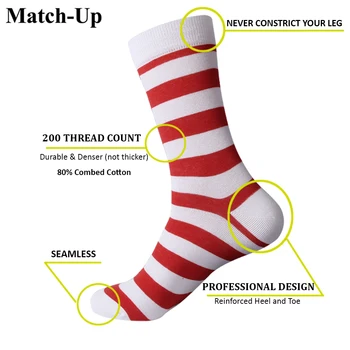 Match-Up Mužov Farebným Pruhom série Bavlnené Ponožky argyle Bežné Posádky Ponožky (5 Párov/Lot) NÁS 7.5-12