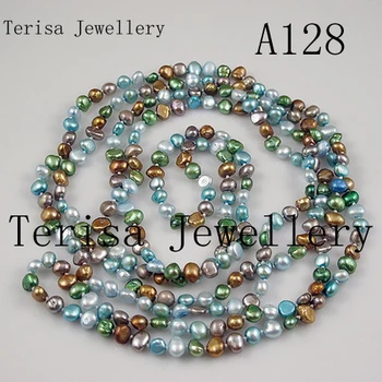 Pravých Sladkovodných Perlový Náhrdelník Multicolor Barokový Shaper AA 6-8 MM 40inches na 100inches Dlho Pearl Šperky