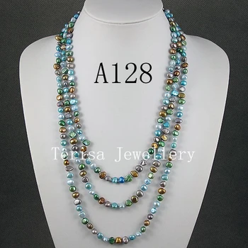 Pravých Sladkovodných Perlový Náhrdelník Multicolor Barokový Shaper AA 6-8 MM 40inches na 100inches Dlho Pearl Šperky