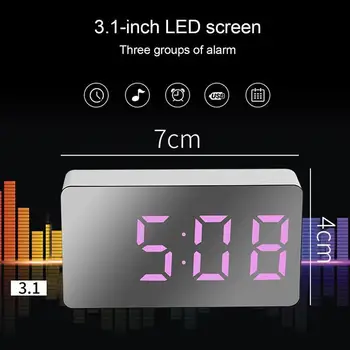 LED Multifunkčné Zrkadlo Hodiny Digitálny Budík Spánok Zobrazenie Času Noc LCD Svetlo Tabuľka Desktop USB 5v/Bez Batérie Domova