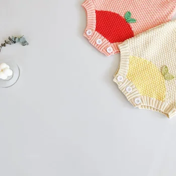 Baby Dievčatá Romper Jar Novorodenca šaty bez rukávov Pletené Detské Oblečenie Bavlna Cherry Dieťa Dieťa Jumpsuit Dievča Oblečenie