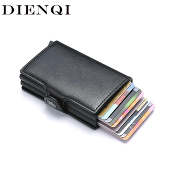 DIENQI Tenké Kožené Mužov Peňaženky Malé Dvojité Kovové RFID Karty a Peniaze Držiak na Kabelku Slim Vytiahnuť Peňaženku Magic Peňaženky, Náprsné tašky