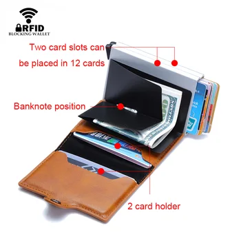 DIENQI Tenké Kožené Mužov Peňaženky Malé Dvojité Kovové RFID Karty a Peniaze Držiak na Kabelku Slim Vytiahnuť Peňaženku Magic Peňaženky, Náprsné tašky