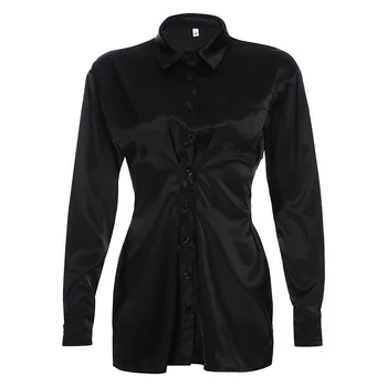 TWOTWINSTYLE Čierne Tričko Šaty Pre Ženy Klope Dlhý Rukáv Vysoký Pás Tunika Mini Šaty Žena 2020 Letné Módy Nové Oblečenie