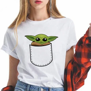 Disney Star Wars Mandalorian Tee tričko Zábavné Dizajn Vrecku Dieťa Yoda Ropa Mujer Ženy Instagram Oblečenie Letné T-shirts