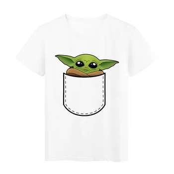 Disney Star Wars Mandalorian Tee tričko Zábavné Dizajn Vrecku Dieťa Yoda Ropa Mujer Ženy Instagram Oblečenie Letné T-shirts