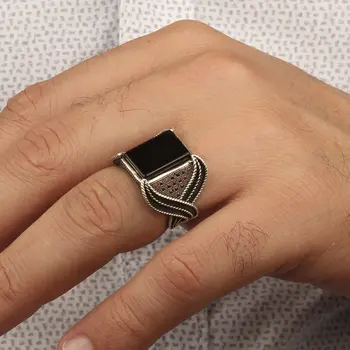925 Sterling Silver Ring pre Mužov Prírodný Kameň Onyx Šperky, Módne Retro Darček Onyx Aqeq Pánske Prstene Všetky Veľkosti