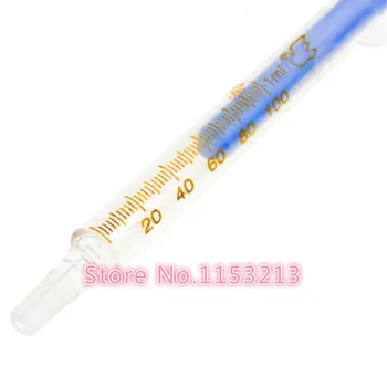 Sklenené injekčné Striekačky Modrá Core Sklo Sampler 1 ml Laboratórne Sklo Sklo Injektor Dĺžka 102 mm, vonkajší Priemer 8 mm 10 ks/pk